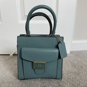 New With Tags Coach Mini Pepper Pebble Leather Crossbody Marine Green Purse